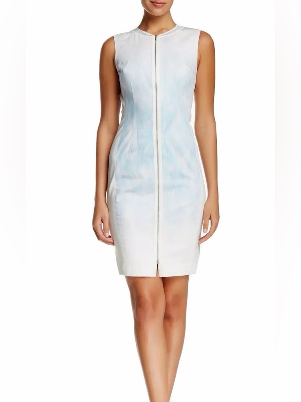 Elie Tahari Mila Dress WornOnTV Sleeveless  Sheath White Blue Mesh Panel 8